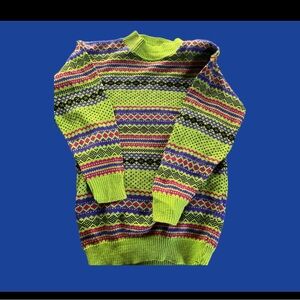 Green and Pink Crewneck Sweater with Nordic Pattern